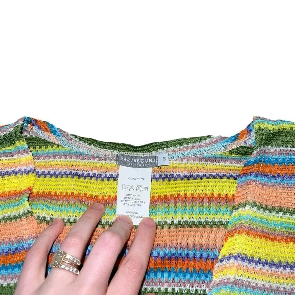 EARTHBOUND Knitted Multi Colored Y2K Single Tie Cardigan Size S